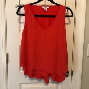 Bar III pink v neck swing tank top with shark bite layered hemline (S)